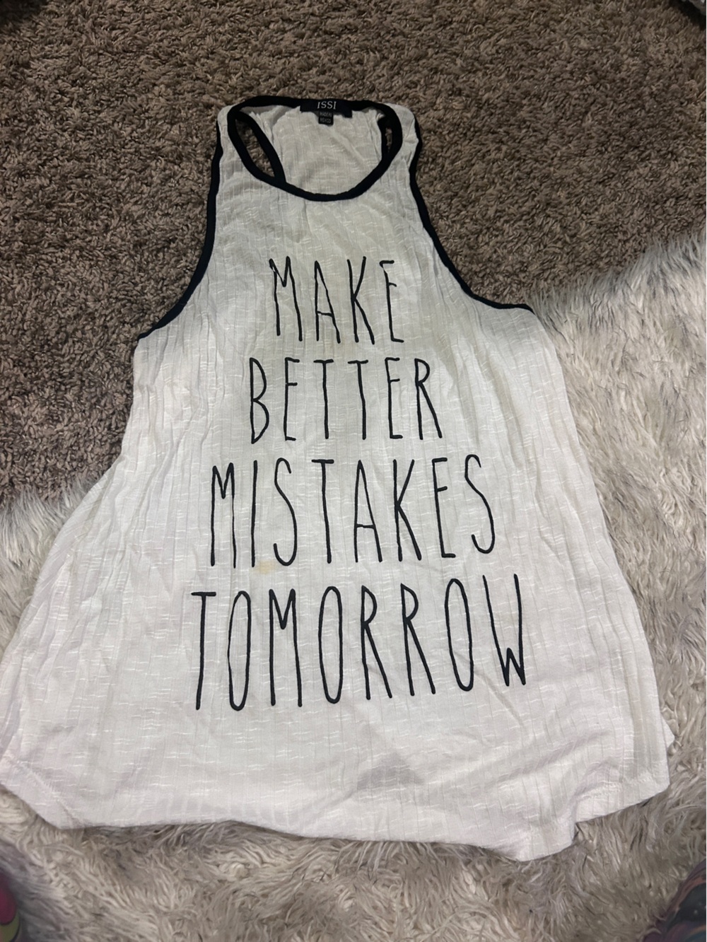 ISSI White Racerback Tank with Black Typographic Graphic
